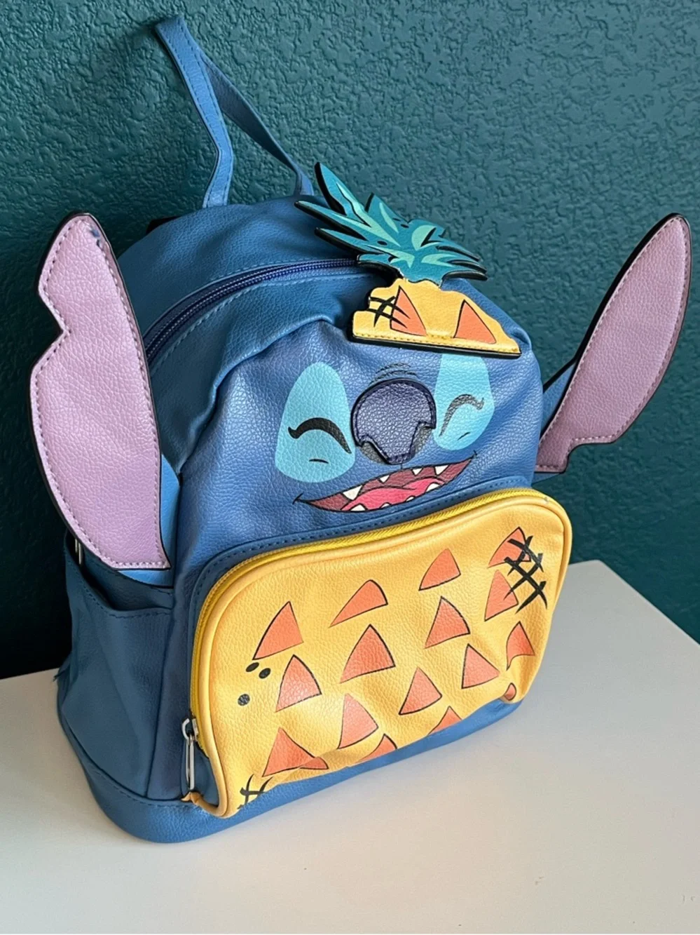 Disney Lilo & Stitch Faux Leather Backpack Purse Deluxe Travel Bag Pineapple